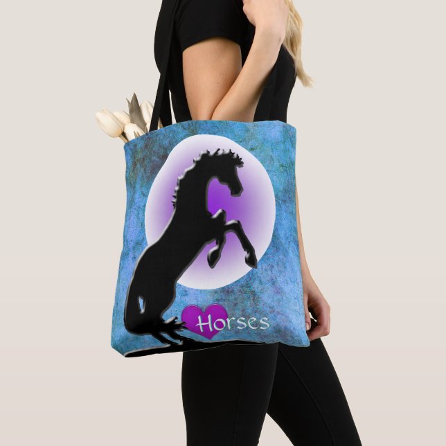 Tote Bag Chevaux de coeur V (bleu/vert) (De près)