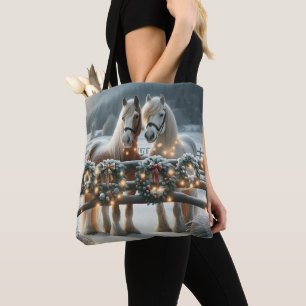 Tote Bag Chevaux de fête et lumières de Noël