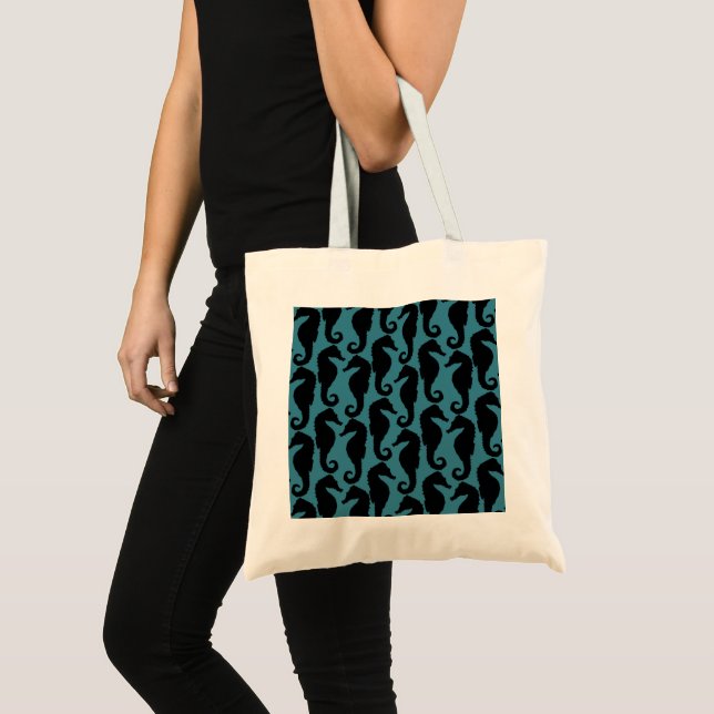 Tote Bag Chevaux de mer tropicaux, Motif hippocampe - Bleu  (Devant (produit))