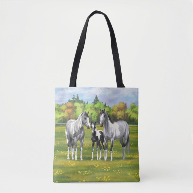 Tote Bag Chevaux De Peinture Gris De Pâte De Poisson En Été (Devant)