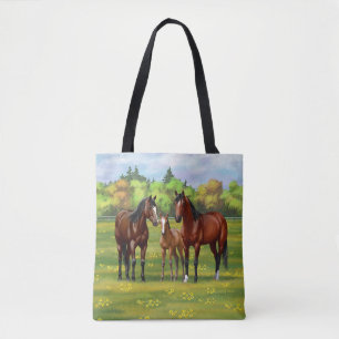 Tote Bag Chevaux Du Quartier De La Baie Brown Dans Les Pâtu