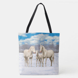 Tote Bag Chevaux Du Quartier Du Cremello Blanc En Neige