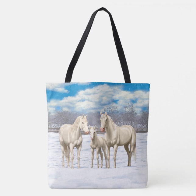 Tote Bag Chevaux Du Quartier Du Cremello Blanc En Neige (Devant)