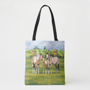 Tote Bag Chevaux Poulet Poulet Poulet À Peinture En Pâturag
