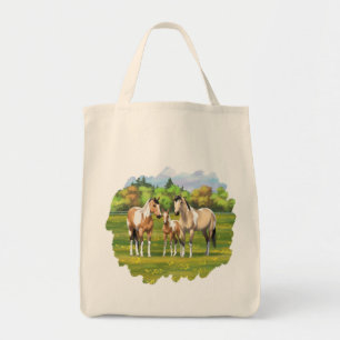 Tote Bag Chevaux Poulet Poulet Poulet À Peinture En Pâturag