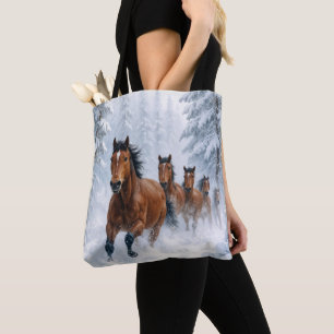 Tote Bag Chevaux Sauvages Galopant à Travers une Forêt Enne