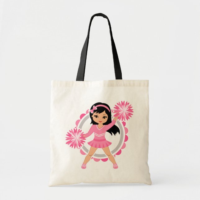 Tote Bag Cheveux noirs Pom-pom girl roses - Cute Cheveux (Devant)