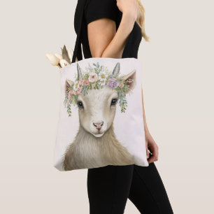 Tote Bag Chèvre Boho Animal Floral
