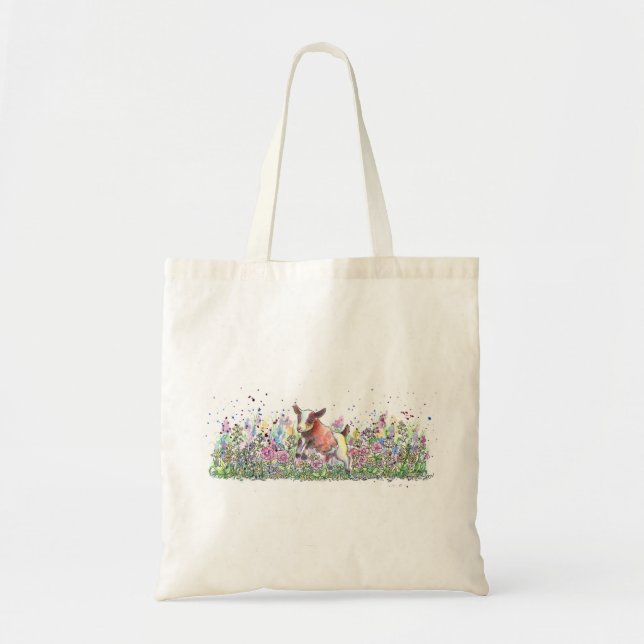 Tote Bag Chèvre de bébé en champ de fleurs (Devant)