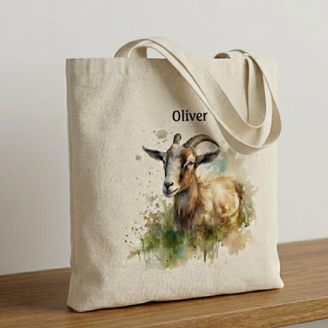 Tote Bag Chèvre de Ferme à l'Aquarelle, sur mesure (Créateur téléchargé)