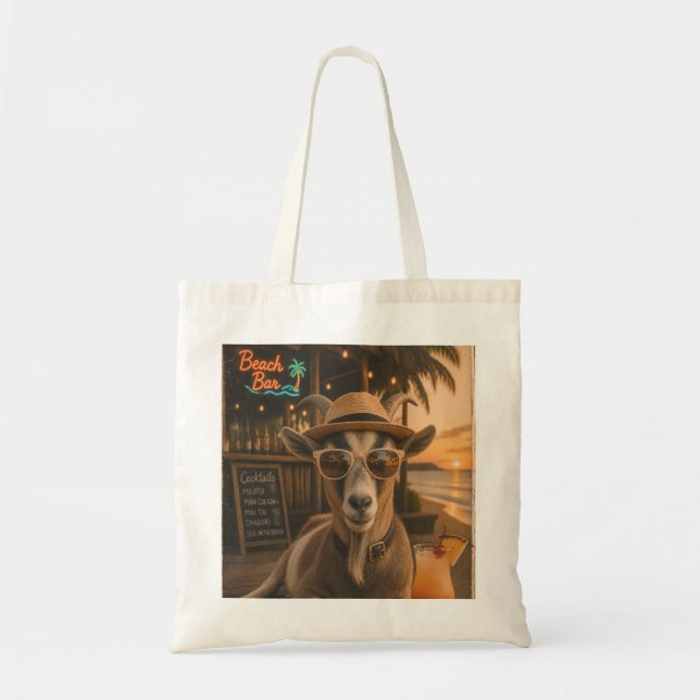 Tote Bag Chèvre de plage cool avec cocktail (Devant)