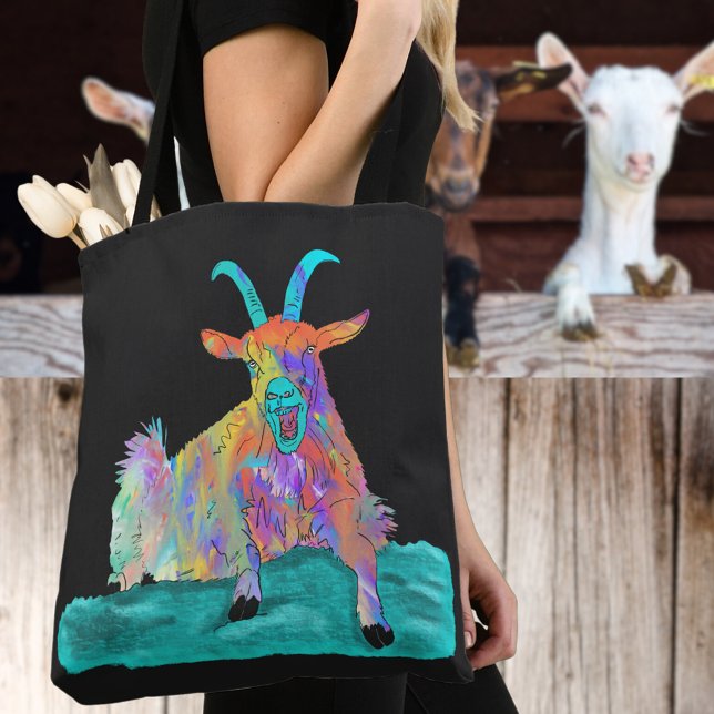 Tote Bag Chèvre hurlante Drôle Illustration colorée (Funny screaming goat tote bag colorful farm animal humor)
