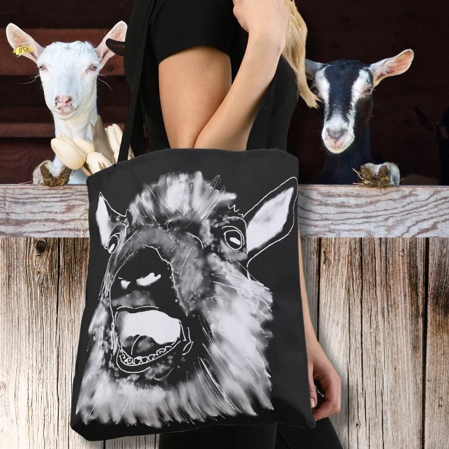 Tote Bag Chèvre hurler drôle Jazzy Monochrome bizarre anima (Funny screaming goat black and white animal art tote bag)