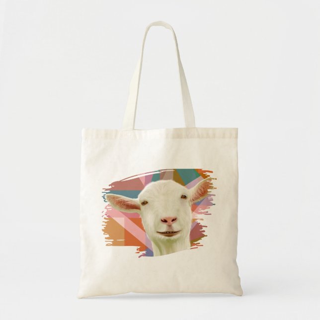Tote Bag Chèvre mignonne sur coloré géométrique (Devant)