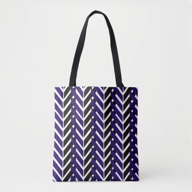 Tote Bag Chevron bleu blanc motif (Devant)