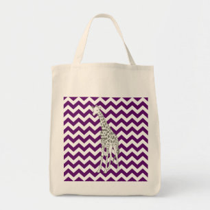 Tote Bag Chevron de violet africain avec Giraffe d'art pop