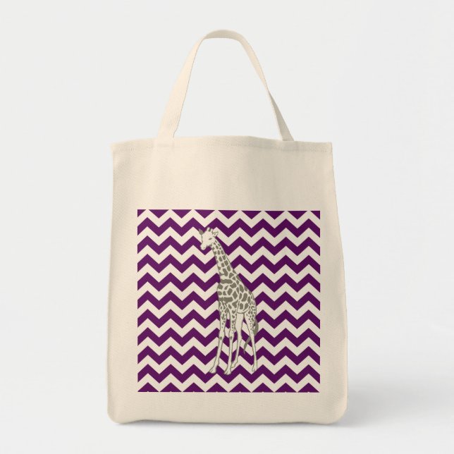 Tote Bag Chevron de violet africain avec Giraffe d'art pop (Devant)
