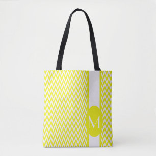 Tote Bag Chevron élégant et jaune citron avec monogramme