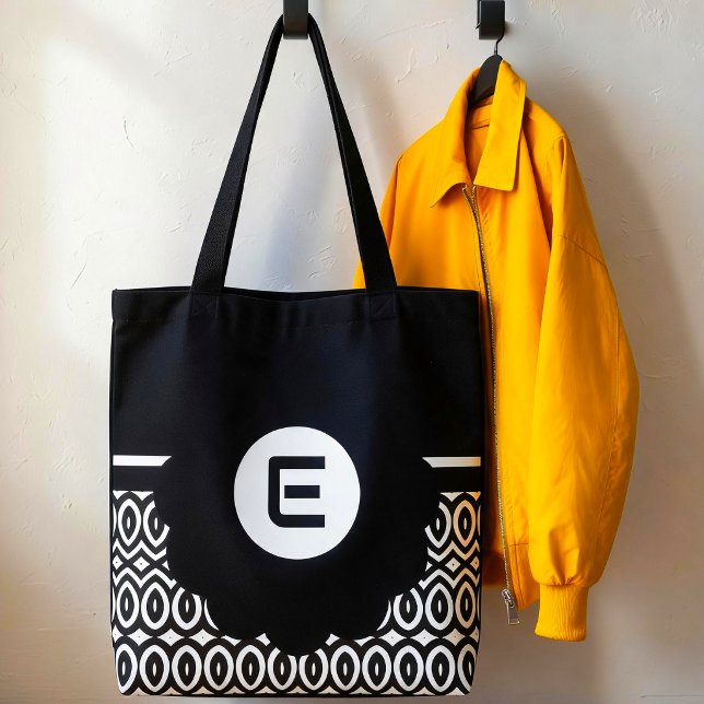 Tote Bag Chevron et larme bicolores (Large flower, stripe and your initial. Nature in a bold style.)
