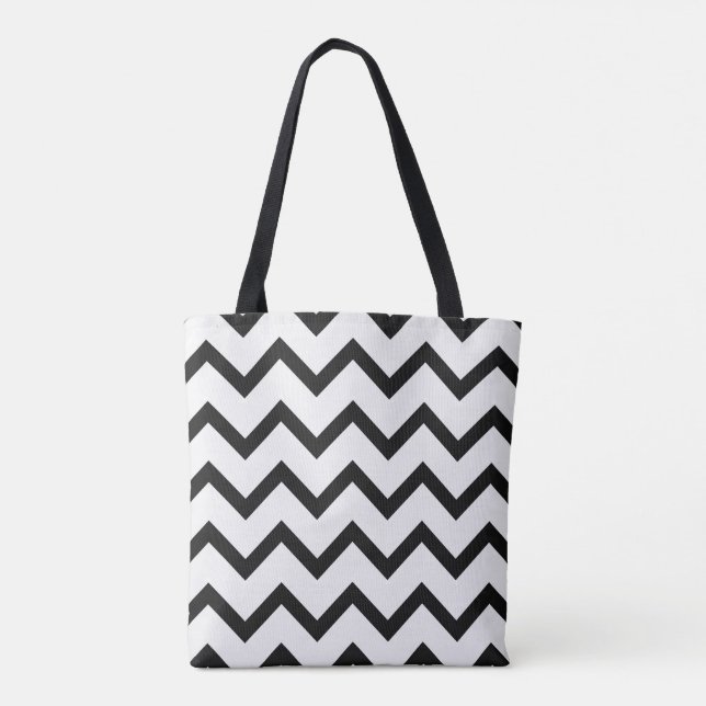 Tote Bag Chevron Fourre-tout classique en blanc et noir (Dos)