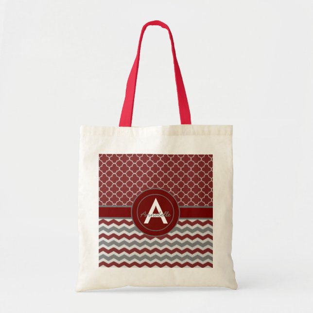 Tote Bag Chevron gris rouge Quatrefoil (Devant)