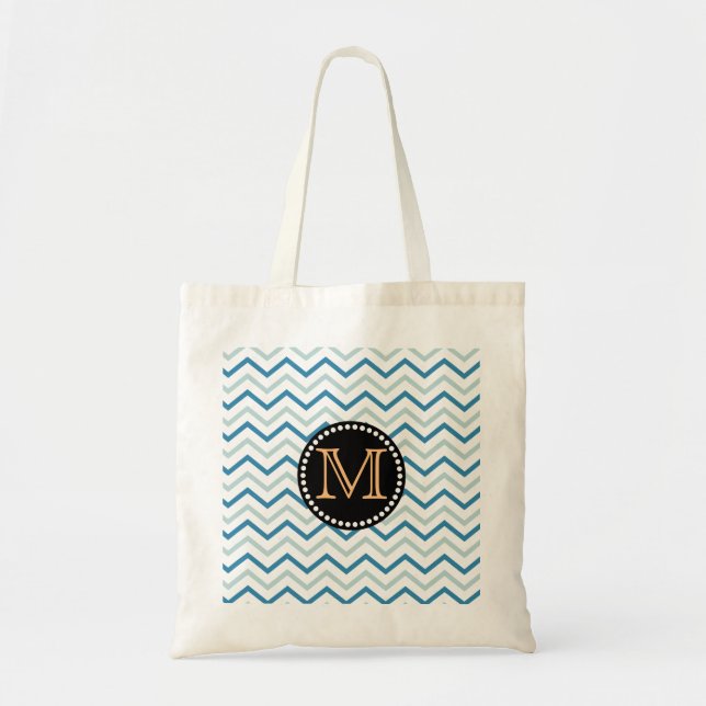 Tote Bag Chevron Motif Monogram Sea Blue Grey (Devant)