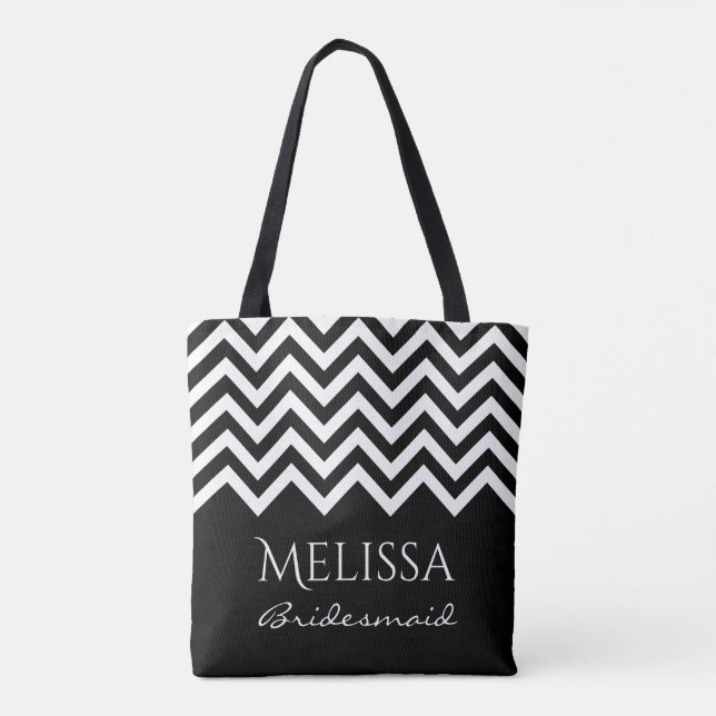 Tote Bag Chevron noir et blanc zig zag rayures bridesmaitre (Dos)