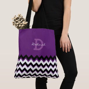 Tote Bag Chevron Stripes + nom sur violet