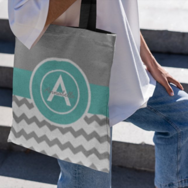 Tote Bag Chevron Turquoise gris (Créateur téléchargé)