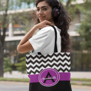 Tote Bag Chevron violet noir