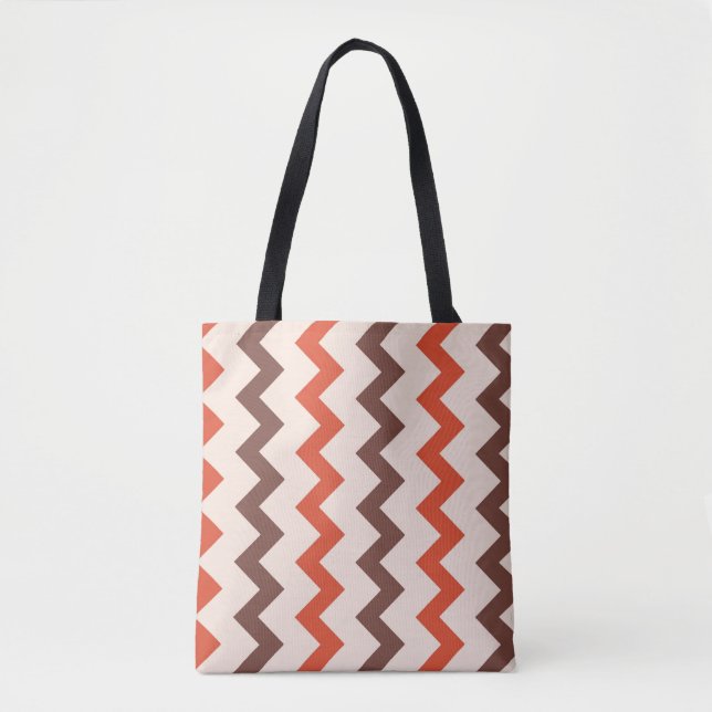 Tote Bag Chevron zigzag brun rose pastel (Devant)