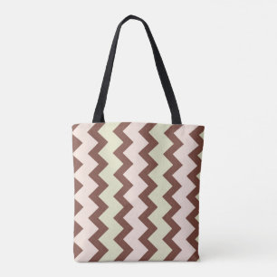 Tote Bag Chevron zigzag brun rose pastel vert