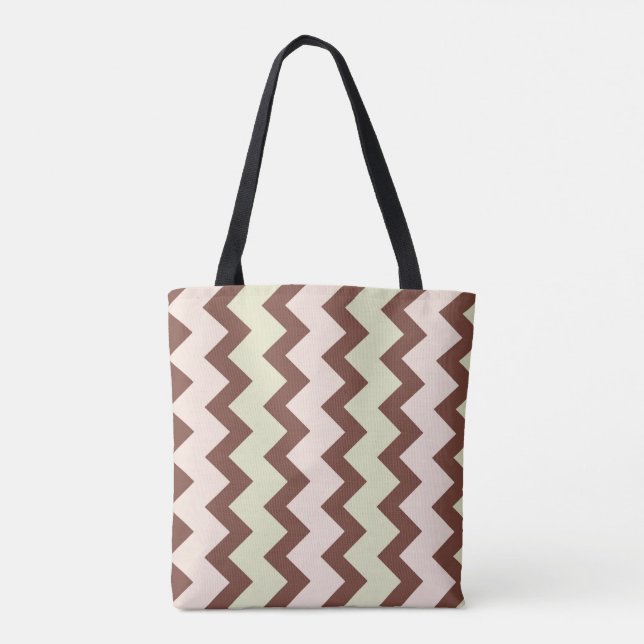 Tote Bag Chevron zigzag brun rose pastel vert (Dos)