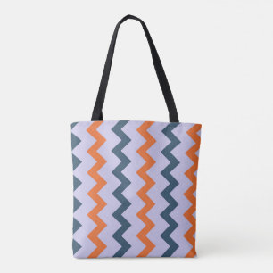 Tote Bag Chevron zigzag design bleu foncé orange sur lilac