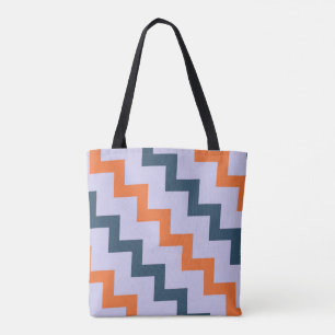 Tote Bag Chevron zigzag design bleu foncé orange sur lilac