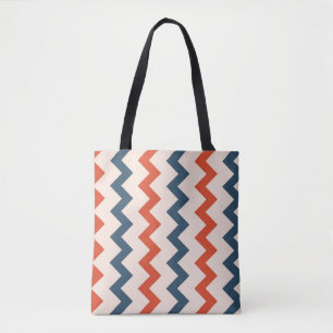 Tote Bag Chevron zigzag design bleu foncé orange sur rose