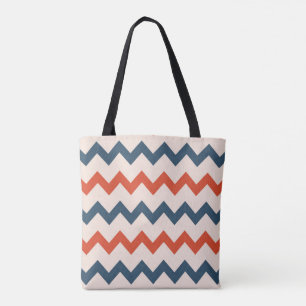 Tote Bag Chevron zigzag design bleu foncé orange sur rose