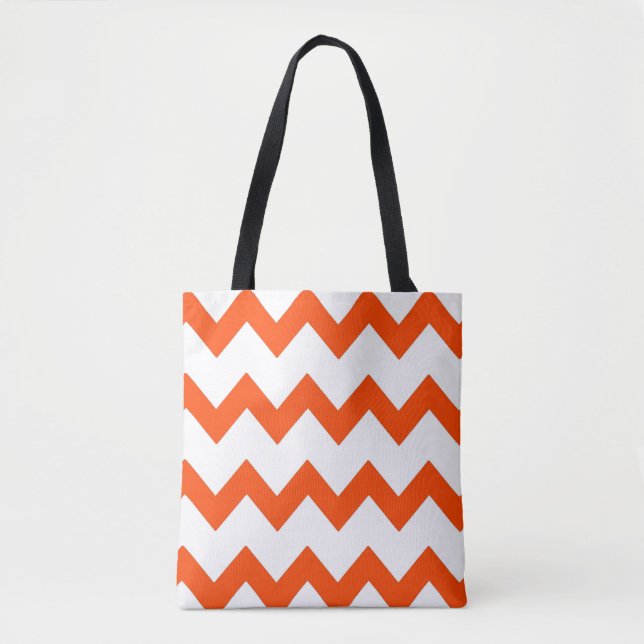 Tote Bag Chevron zigzag design orange blanc (Devant)