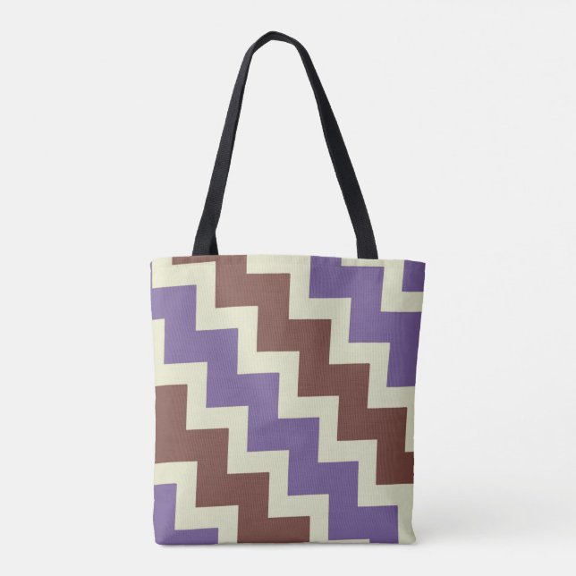 Tote Bag Chevron zigzag design violet brun vert pâle (Dos)