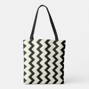 Tote Bag Chevron zigzag motif noir et crème