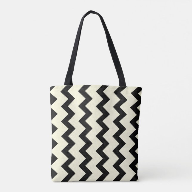 Tote Bag Chevron zigzag motif noir et crème (Dos)