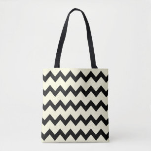 Tote Bag Chevron zigzag motif noir et crème