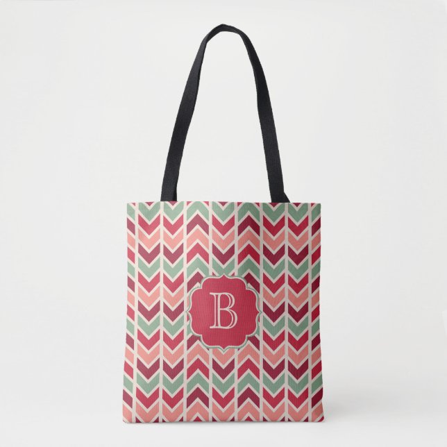 Tote Bag Chevrons d'hiver Motif avec Monogram (Devant)