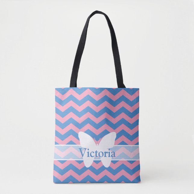 Tote Bag Chevrons d'orchidée bleu violet congelé avec papil (Devant)