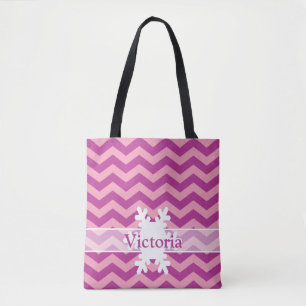 Tote Bag Chevrons d'orchidée givrée magenta avec flocon de