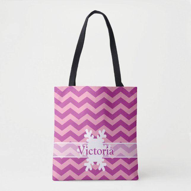 Tote Bag Chevrons d'orchidée givrée magenta avec flocon de  (Devant)