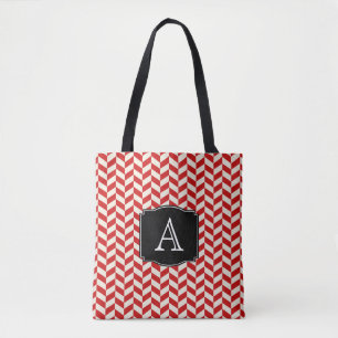 Tote Bag Chevrons Red Herringbone Motif avec Monogramme