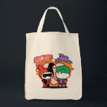 Tote Bag Chibi Harley Quinn & Chibi Joker Coeurs<br><div class="desc">Découvrez Chibi Joker présentant Chibi Harley Quinn avec une carte de jeu de coeur, avec leurs noms écrits au-dessus d'un coeur de pois géant dans l'arrière - plan.</div>