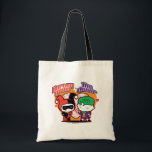 Tote Bag Chibi Harley Quinn & Chibi Joker Coeurs<br><div class="desc">Découvrez Chibi Joker présentant Chibi Harley Quinn avec une carte de jeu de coeur,  avec leurs noms écrits au-dessus d'un coeur de pois géant dans l'arrière - plan.</div>