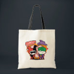 Tote Bag Chibi Harley Quinn & Chibi Joker Coeurs<br><div class="desc">Découvrez Chibi Joker présentant Chibi Harley Quinn avec une carte de jeu de coeur, avec leurs noms écrits au-dessus d'un coeur de pois géant dans l'arrière - plan.</div>